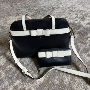 Kate Spade | Kirk Park Saffiano Black and Cream Bow Satchel and lacey Wallet Set